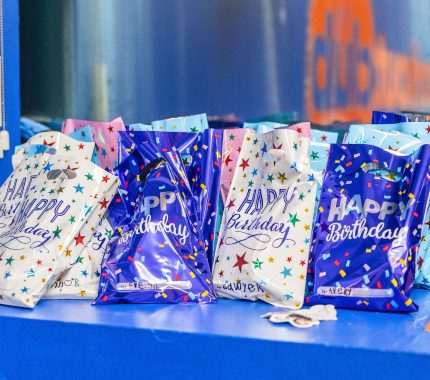 Happy Birthday favor bags ready for a kids party at The Workout Club Salem NH