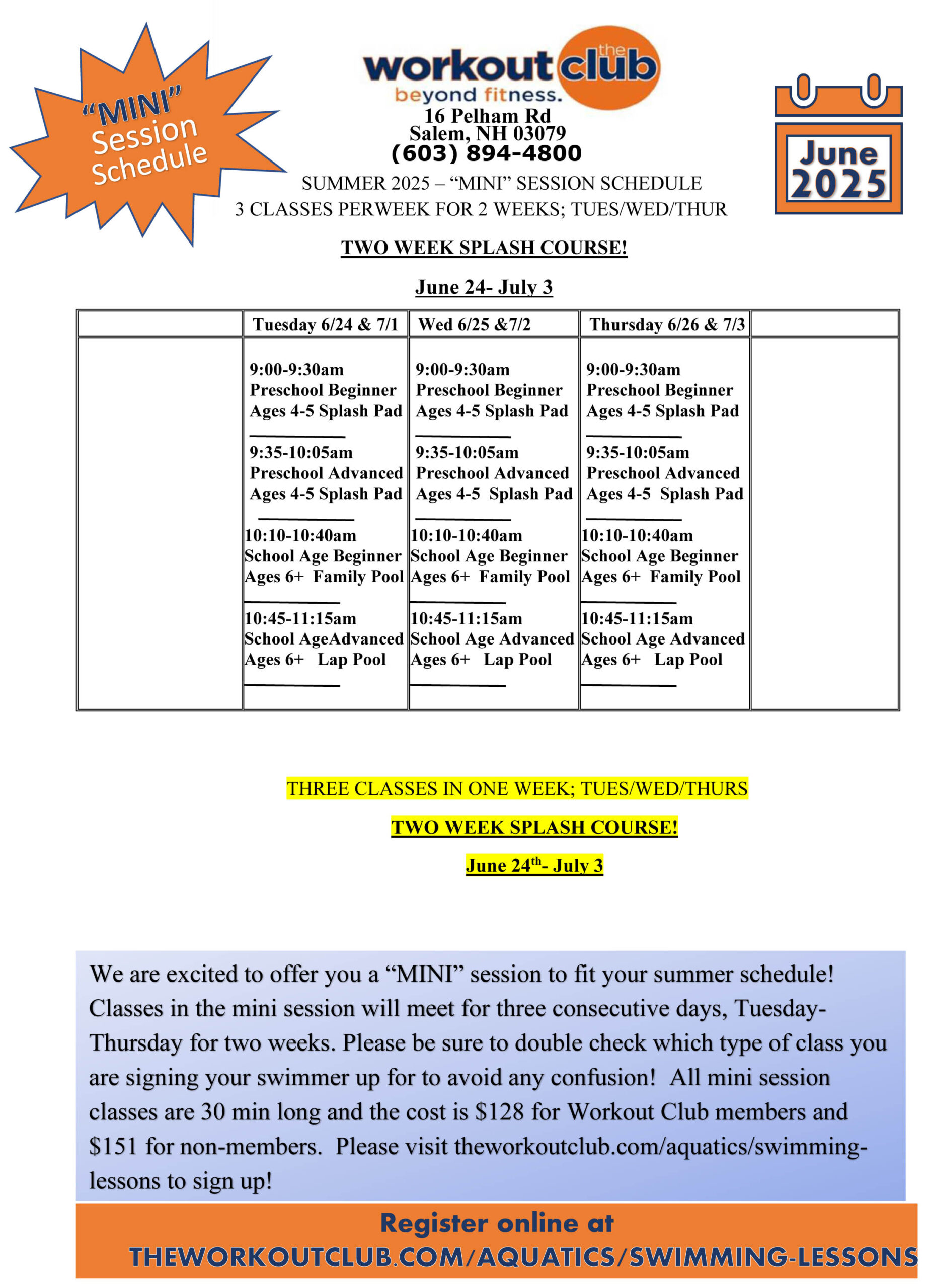 June 2025 Mini Session schedule