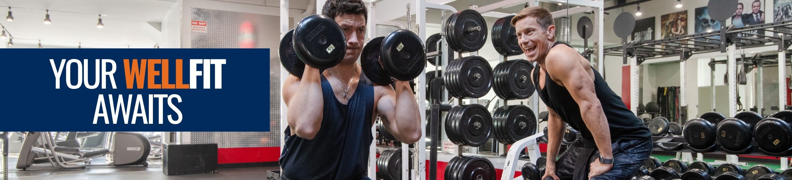 WELLFIT training program banner at The Workout Club with personal training and strength exercises